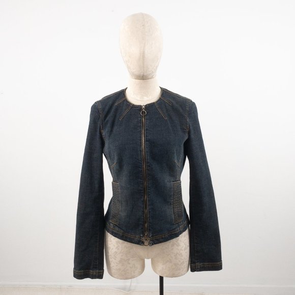 Nordstrom 90s M Cotton Stretchy Moto Jean Jacket - Picture 2 of 14